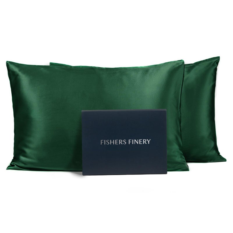 Fishers Finery 25mm 100% Pure Mulberry Silk Pillowcase (Dark Green King 2 Pack) - Image 1